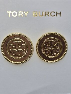Tory Burch Goldtone Logo Button Earrings with Beaded Edge